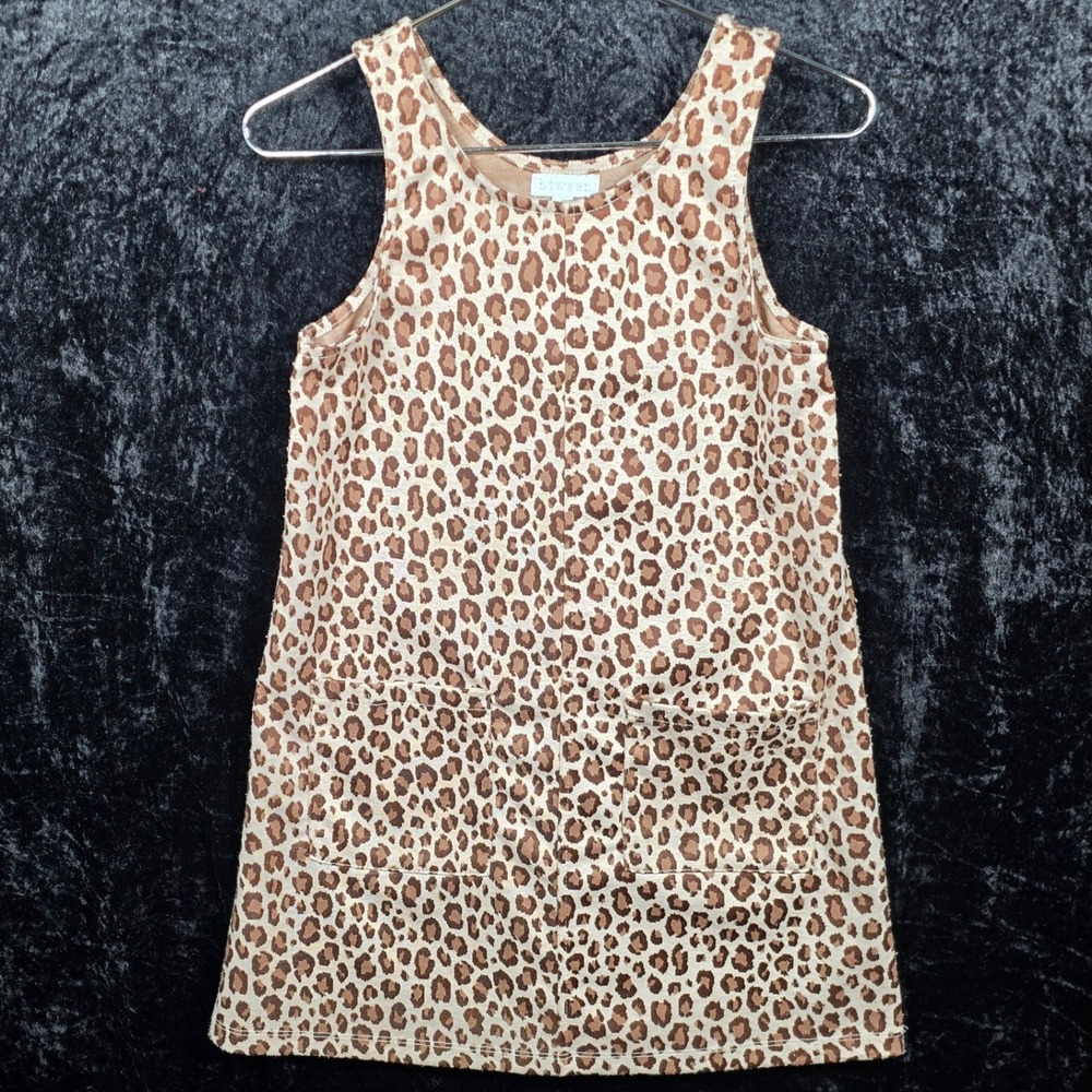 Btween Girls Leopard Print Jumper Dress Brown Tan Animal Pinafore Size 8